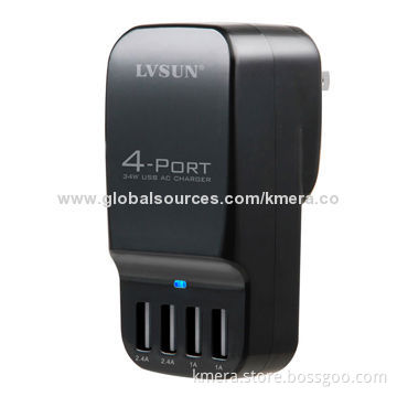 34W Portable Mobile Phone Charger, 4 Independent USB Ports/Charge 2 iPhone and 2 iPad Simultaneously